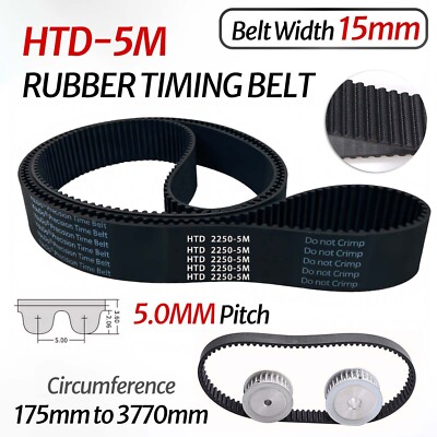 HTD-5M Rubber Timing Belt Closed Loop 5.0MM Pitch 15mm Width Synchronous Belt