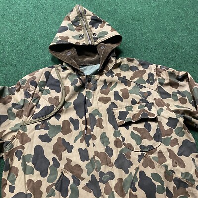Vintage Duck Camo Jacket Mens Large Brown 60S 70S Canvas Hunting