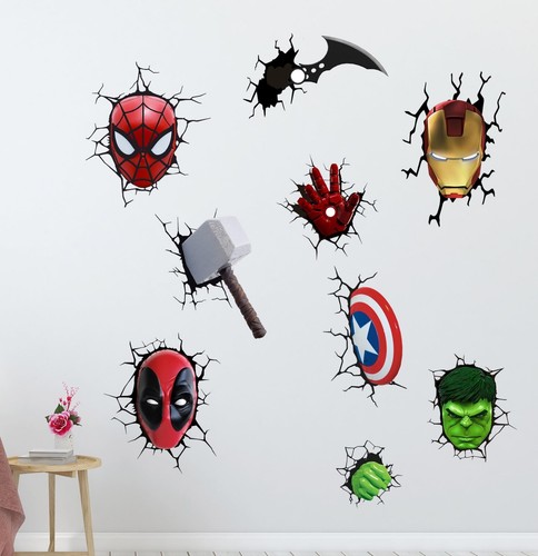 Marvel Superheroes Wall Art Set Stickers Decals Home Decor Mural 3D Sticker