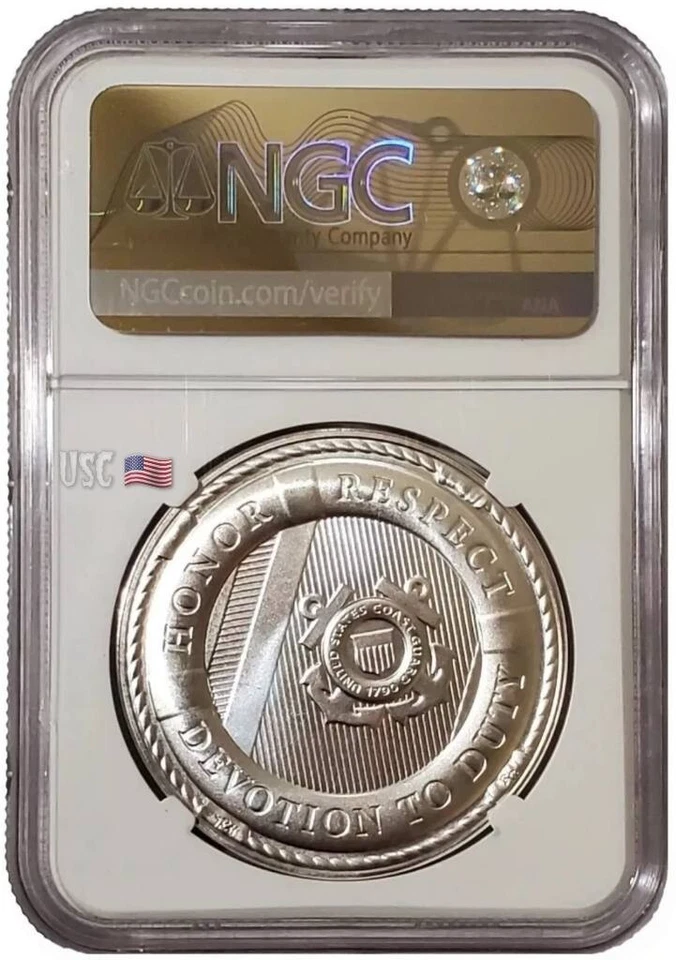 2022-S 1 Oz Silver US COAST GUARD NGC MS70 FDOI Michael Gaudioso Signature Medal - Image 2 of 4