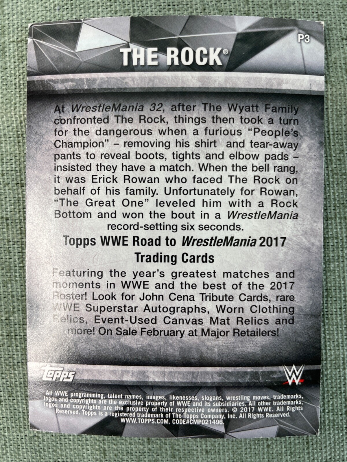 Topps WWE Road to WrestleMania 2017 The Rock Promo Card NOT NUMBERED OR GRADED - Picture 2 of 10