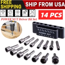14pc POWER NUT Driver Bit Set Dual 1/4 Quick Change SAE & Metric MM Detent Shank