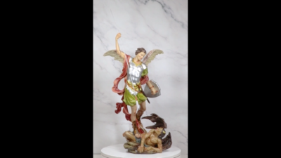 Archangel Saint Michael With Spear And Shield Trampling The Devil