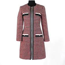 Maje Romane Tweed Dress NEW Red Black Full Zip Long Sleeve Mini Size 38 Small