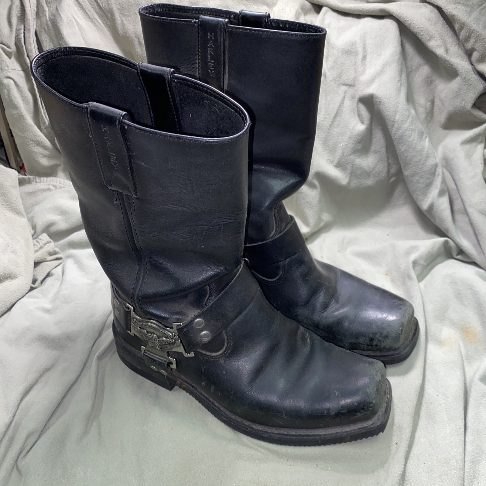 Leather Biker Motorcycle Boots Black 