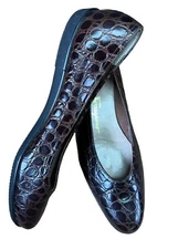 Salvatore Ferragamo Croc Embossed Dark Brown Almond Toe Flats Women’s 8 2A