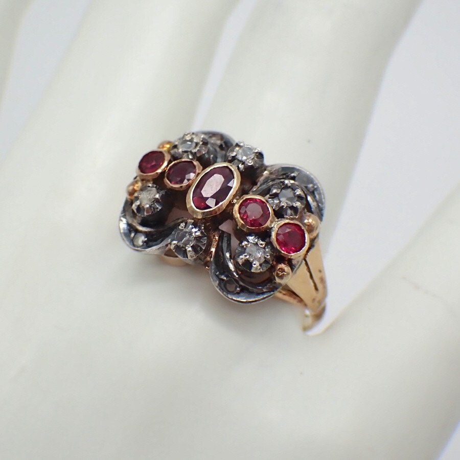 Antique Ruby and Diamond Slice Ring 14K Yellow Go… - image 1