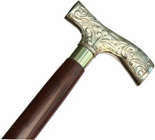 Brass Solid Derby Head Brass Handle Vintage Style Wooden Shaft Walking Cane gift