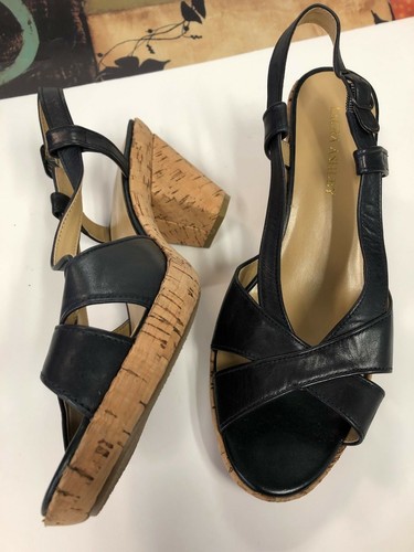 Laura Ashley LA - Sandalias de tacón negras con tiras de 3,5" para mujer Zapato de cuña de corcho EE. UU. 10m - Imagen 2 de 10
