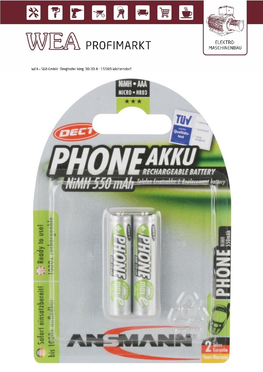 Vhbw 4x Batterie Ricaricabili AAA Micro 800mAh NiMH Per Telefoni Cordless Siemens Gigaset E560/E630 - 3