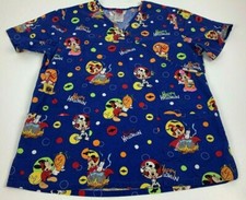 Happy Halloween Disney Scrub Top Medium M Nurse Medical Shirt Mickey Minnie