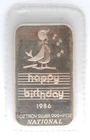 National Silver Bar 1986 Happy Birthday 1 Troy Oz .999 Fine Bullion in Plastic