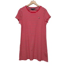 Tommy Hilfiger Womens Striped Short Sleeve T Shirt Dress Size M Red White Casual