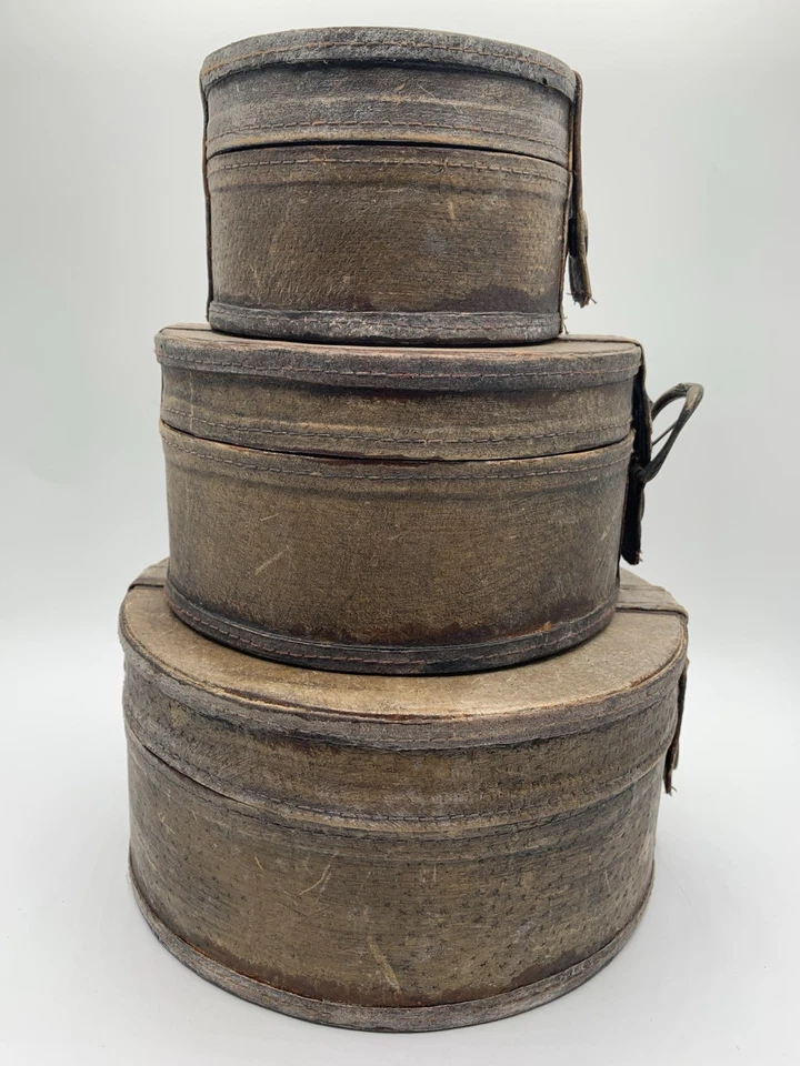Винтажные кожаные и деревянные круглые коробки с пряжкой РЕДКИЙ классный декор - Изображение 4 из 4