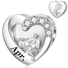 Birth Month Flower Charm Fit Bracelets Heart Engraved Custom Personalize