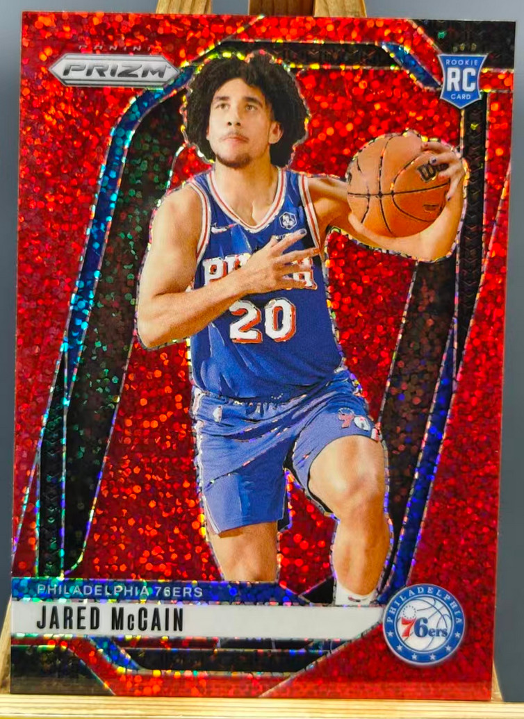 Jared Mccain 2024-25 Panini Prizm Red Sparkle RC Philadelphia 76ers #222