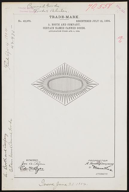 . Booth Company Diamond Striped Oval Spikes Logo brand Certain Named Canned