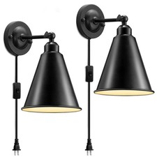 Plug in Wall Sconce, Metal Black Swing Arm in, Black-1