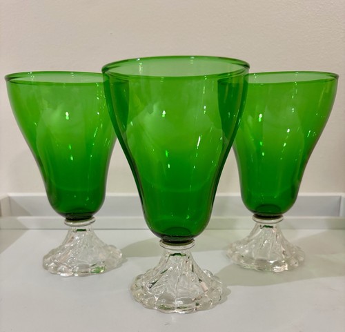 Set of 3 - Tall 5 7/8” Vintage Anchor Hocking Burple Green Glass Barware/Dessert - Picture 5 of 11