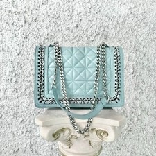 ZARA BORSA VERA PELLE REAL LEATHER LIGHT BLUE BABY CELESTE TURCHESE TRAPUNTATA