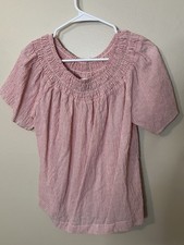 A New Day Pink Blouse Featuring A Smocked Off The Shoulder Neckline