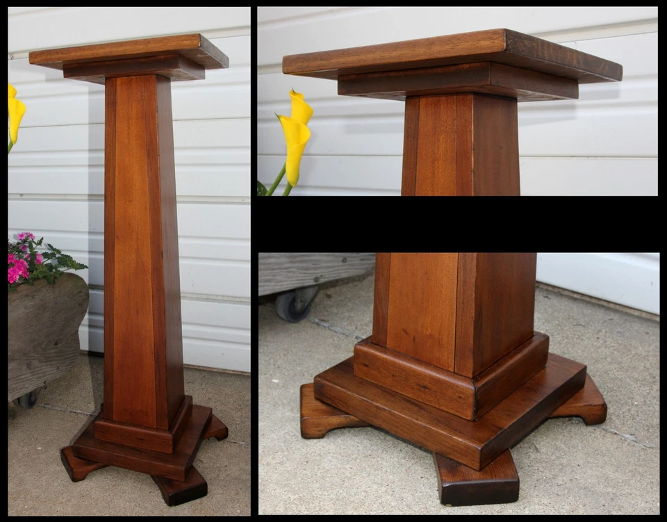 Antigua mesa cuadrada de madera maciza de pino Mission Arts & Crafts con soporte para plantas 29,5" H Foto 4 de 4