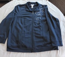 ALFRED DUNNER DARK BLUE SOFT JACKET WITH EMBROIDERY  FLOWERS AND BLING  LARGE 