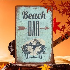 Beach Bar Tin Sign Vintage Metal Tropical Tiki Wall Decor Cocktail Patio Gift