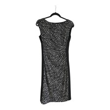 Ralph Lauren Sheath Dress Size 4 Sleeveless B/W Stretch Ruching Midi Pullover 