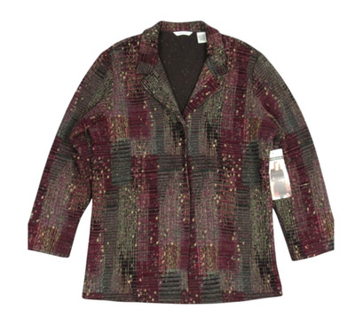 NWT LAURA ASHLEY Wine/Multi EASY WEAR KNIT 1-Button PATCHWORK Jacket Sz L
