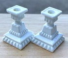 Westmoreland Vtg Set of 2 White Milk Glass Candle Holders Square 4.5"H Pedestal