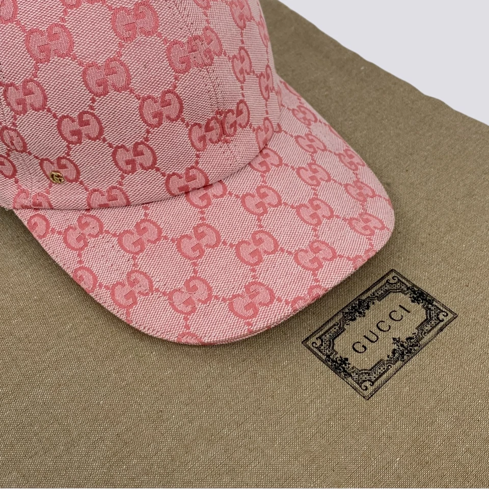 Gucci GG Monograma Lona Algodón Gorra de Béisbol Sombrero Rosa Talla M Foto 2 de 4