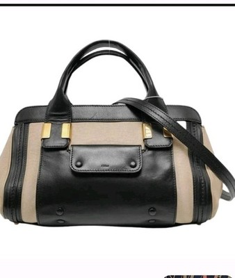CHLOE Alice Convertible Lambskin & Calfskin Satchel Shoulder Bag Cream & Black 