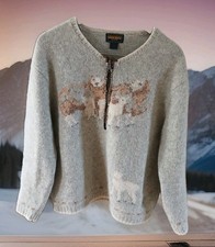 VTG 90s Woolrich Women L 100 Wool Cream 1/4 zip Knit Sweater farm