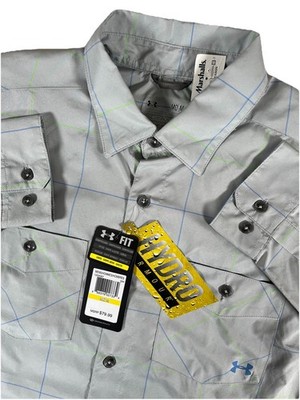 Under Armour 1259067 Hydro Chesapeake Gray Plaid Long Sleeve Fishing Shirt Sz M