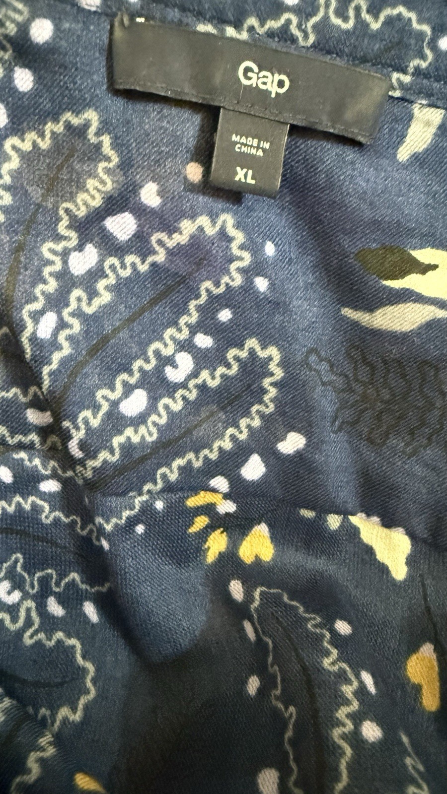 GAP Blue Buttoned Shirt Blouse Split-neck Floral … - image 4