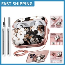 Stylish Floral Black Gold AirPods Pro Case 2023-2019 with Security Lock Stand