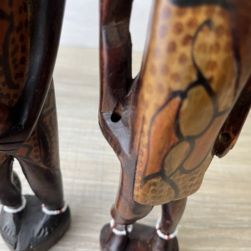 Maasai Warrior Man/Woman Hand Carved Wood Statue Sculpture African Art Vintage - Picture 9 of 17