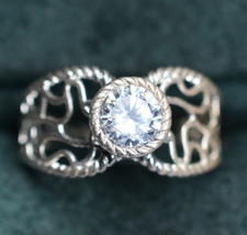 Elegant Filigree CZ Ring in .925 Sterling Silver, Size 8