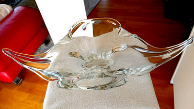 XL Große schwere Glas Schale - CHRIBSKA  by Josef Hospodka - Länge 43 cm -2,2 kg