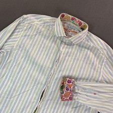 Robert Graham Shirt Men XL White Stripe Paisley Flip Cuff Embroidered Long SLV