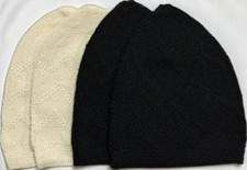 Set of 4 - Black Cream Plain Open-Knit Turkish Muslim Kufi Hats Size SMALL