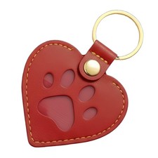 Pet Memorial Keychain Red Heart Leather Dog Cat Keychain Keepsake, Paw Pr...