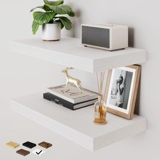 2 Pack 12" D 24 Inch Deep Floating Shelves for Wall, White Wood