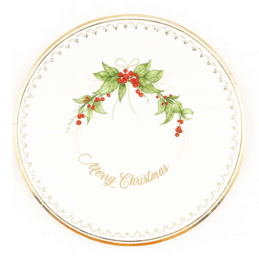 Soup Plates Christmas Gold Garland Cardboard 24 Cm 8Pcs - Givi - Christmas
