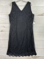 Vtg Phool Dress XL Little Black Beaded Overlay Lined Party 50's Retro Look NEW!