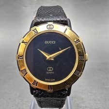 Gucci 3200L Watch Women 26mm Black Dial Black & Gold Tone Round New Battery