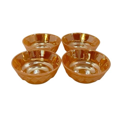 Vintage Anchor Hocking Fire King Kimberly Peach Lustre Bowls Diamond Set of 4
