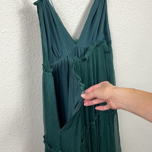 BHLDN Anthropologie Amandine Maxi Dress Green Chiffon Wedding Guest Sz 12 - Picture 7 of 12
