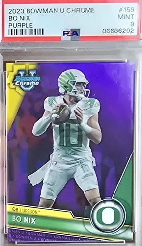 BO NIX PURPLE CHROME ROOKIE CARD #105/399 - 2023 BOWMAN UNIVERSITY CHROME -PSA 9
